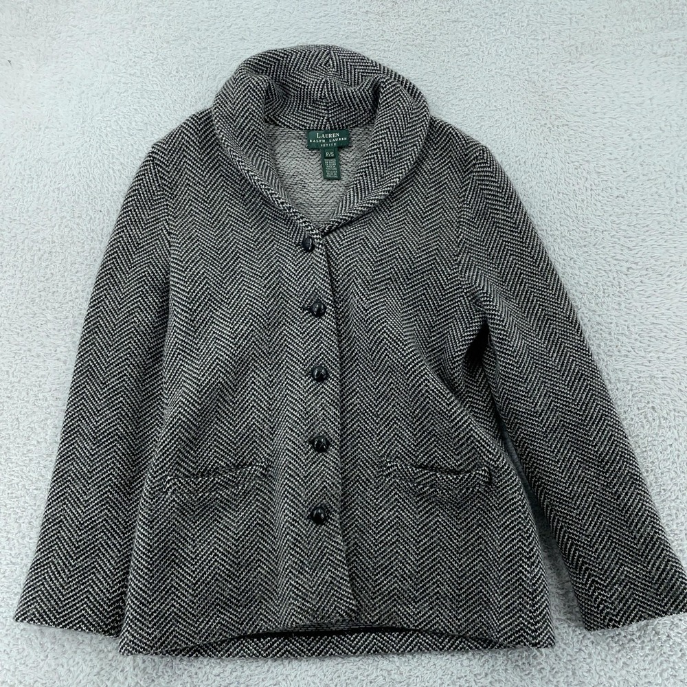 Lauren Ralph Lauren Cardigan Sweater Women Petite Small Herringbone Shawl Collar
